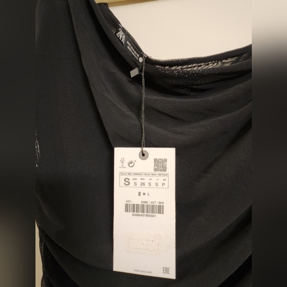 Zara Draped Assymetric Dress Black Size S small 0085 NWT One Shoulder - Picture 9 of 10